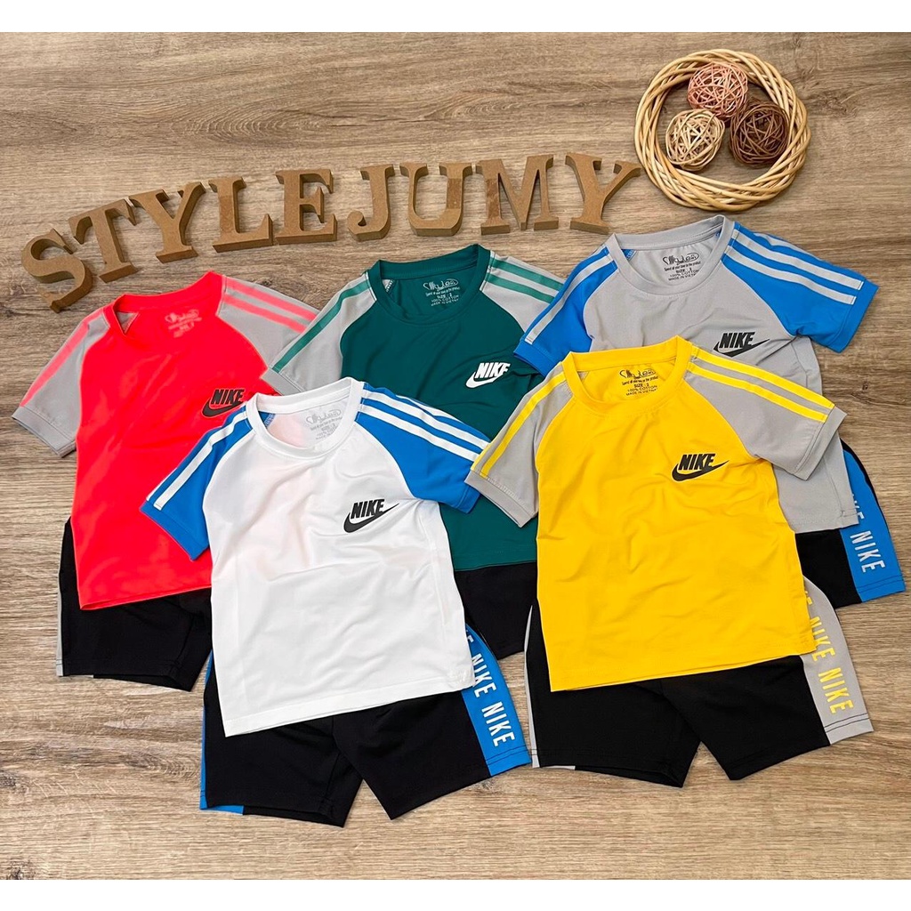 Size 1-6 ( 10-23kg) - Bộ đồ thể thao thun lạnh ngắn tay quần lửng cho bé trai in chữ N-I-K.E