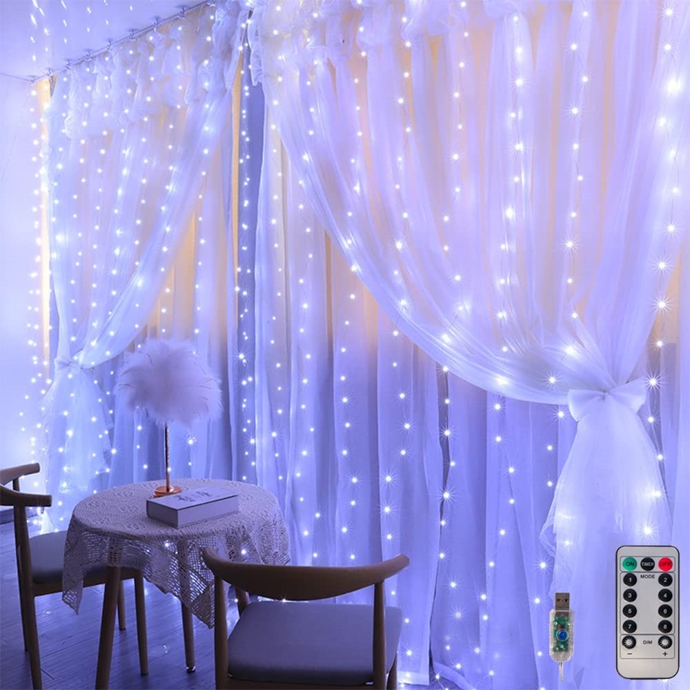 welpur Rèm đèn LED 300 bóng với 8 chế độ tùy chỉnh để trang trí phòng ngủ / tiệc cưới | BigBuy360 - bigbuy360.vn