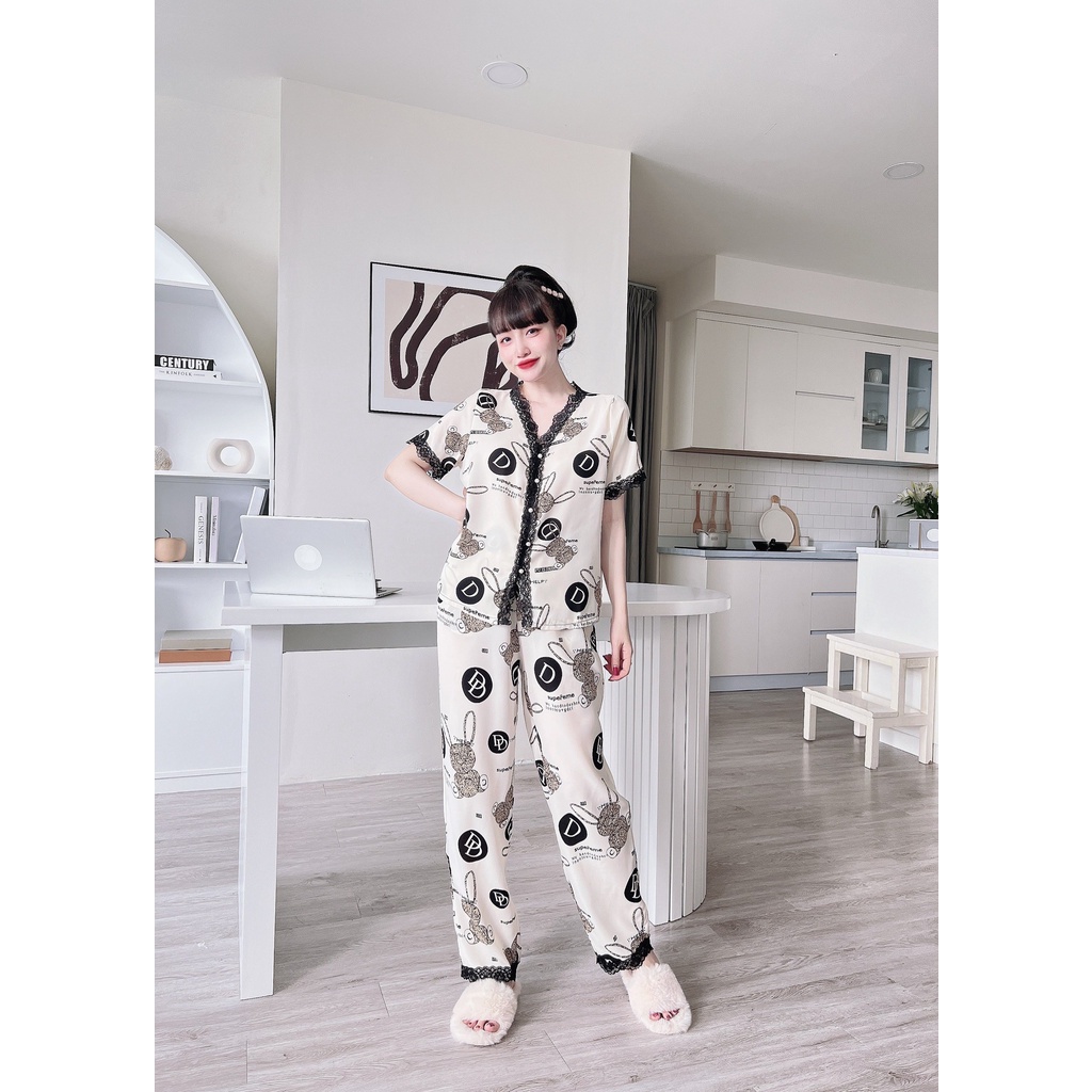 Đồ Ngủ Pijama Lụa  Cao Cấp Quần Dài Tay Ngắn Sang-Mềm-Mịn, Đồ Bộ Mặc Nhà Bigsize Phong Cách Hàn Quốc