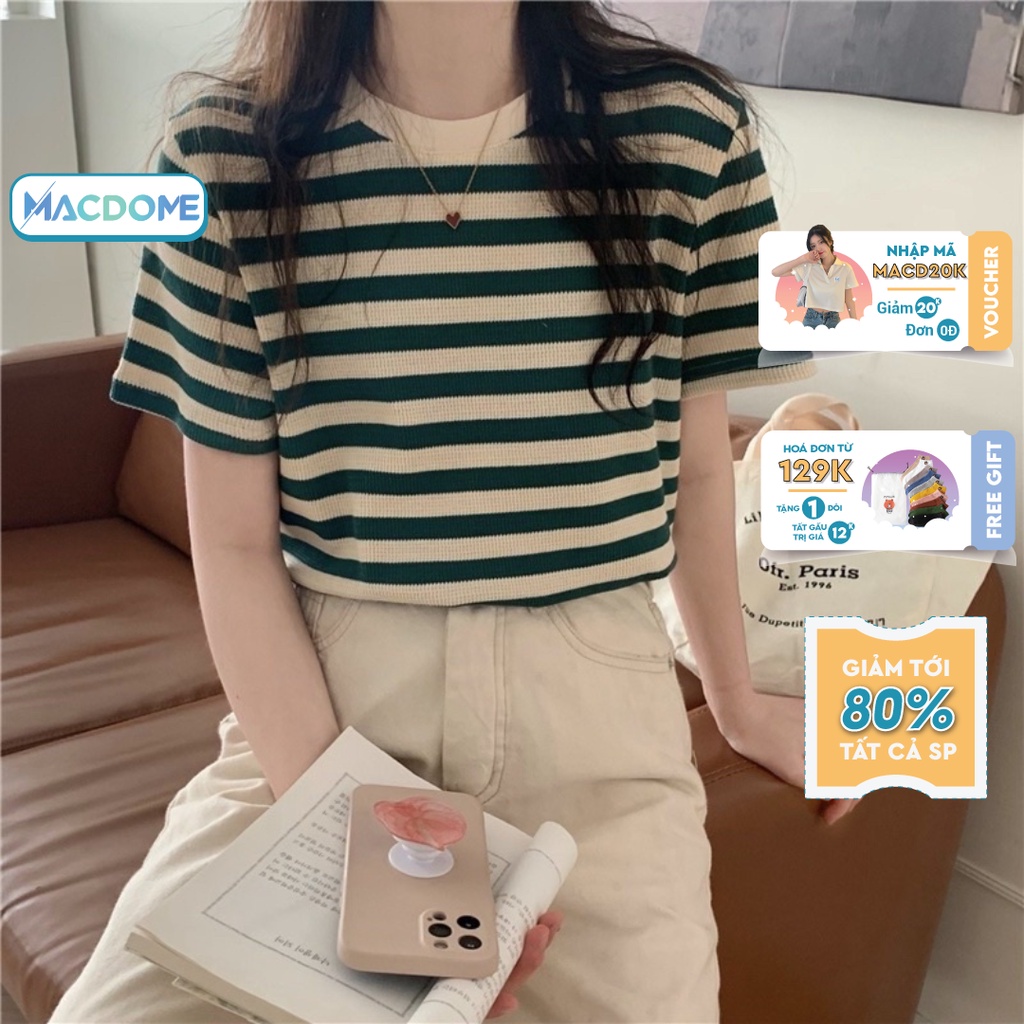 Áo phông nữ MACDOME thiết kế kẻ sọc chất tăm dày dặn phong cách Hàn Quốc trẻ trung AT007