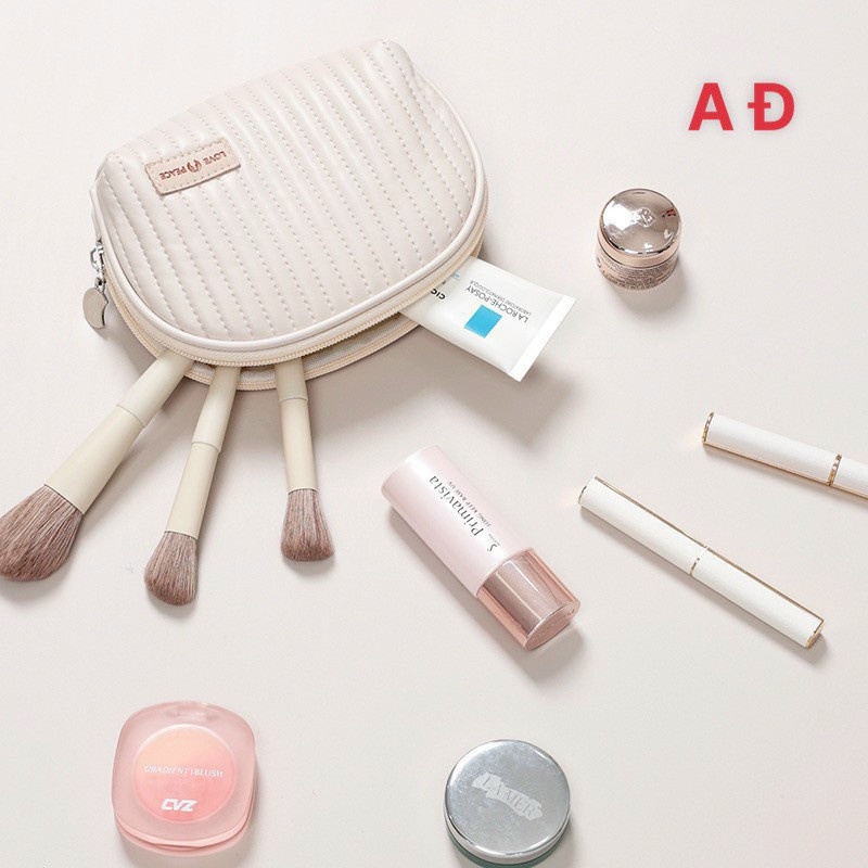 Túi đựng mỹ phẩm LOVE PEACE bằng da PU có khóa kéo tiện dụng