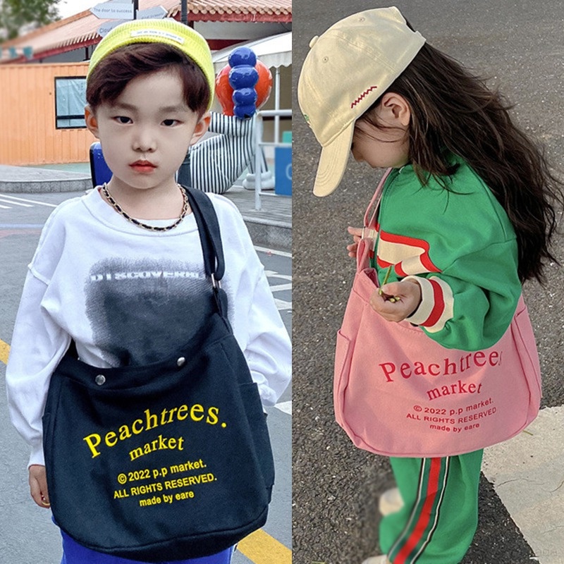 Túi Xách Đeo Vai Hình Vuông In Chữ Phong Cách Hàn Quốc Thời Trang Xuân Thu Dành Cho Bé Trai Và Bé Gái