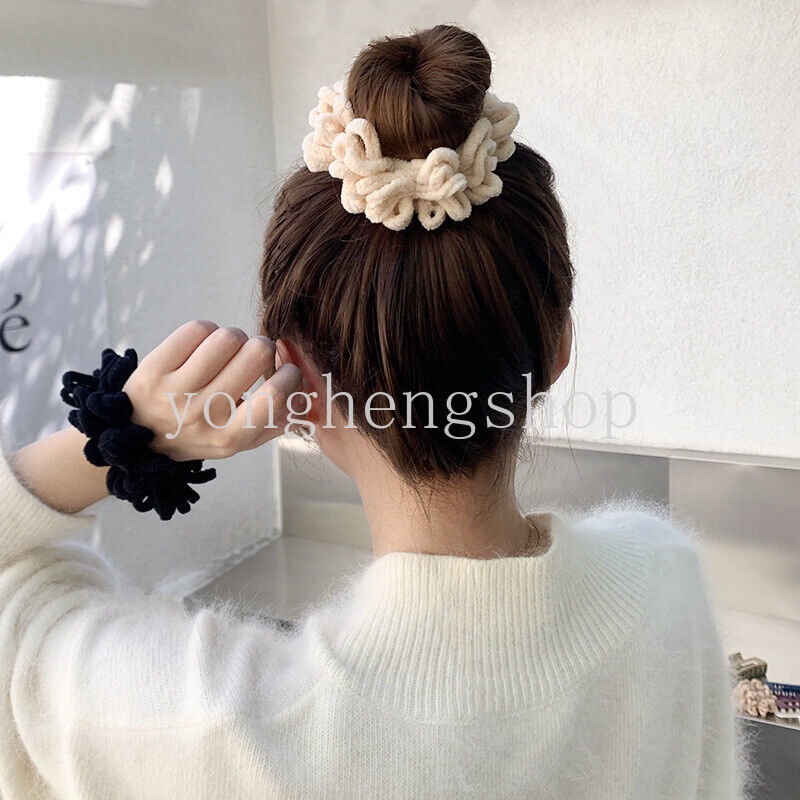 Dây Cột Tóc Co Giãn Phối Lông Tua Rua Đơn Giản Thời Trang Cho Nữ