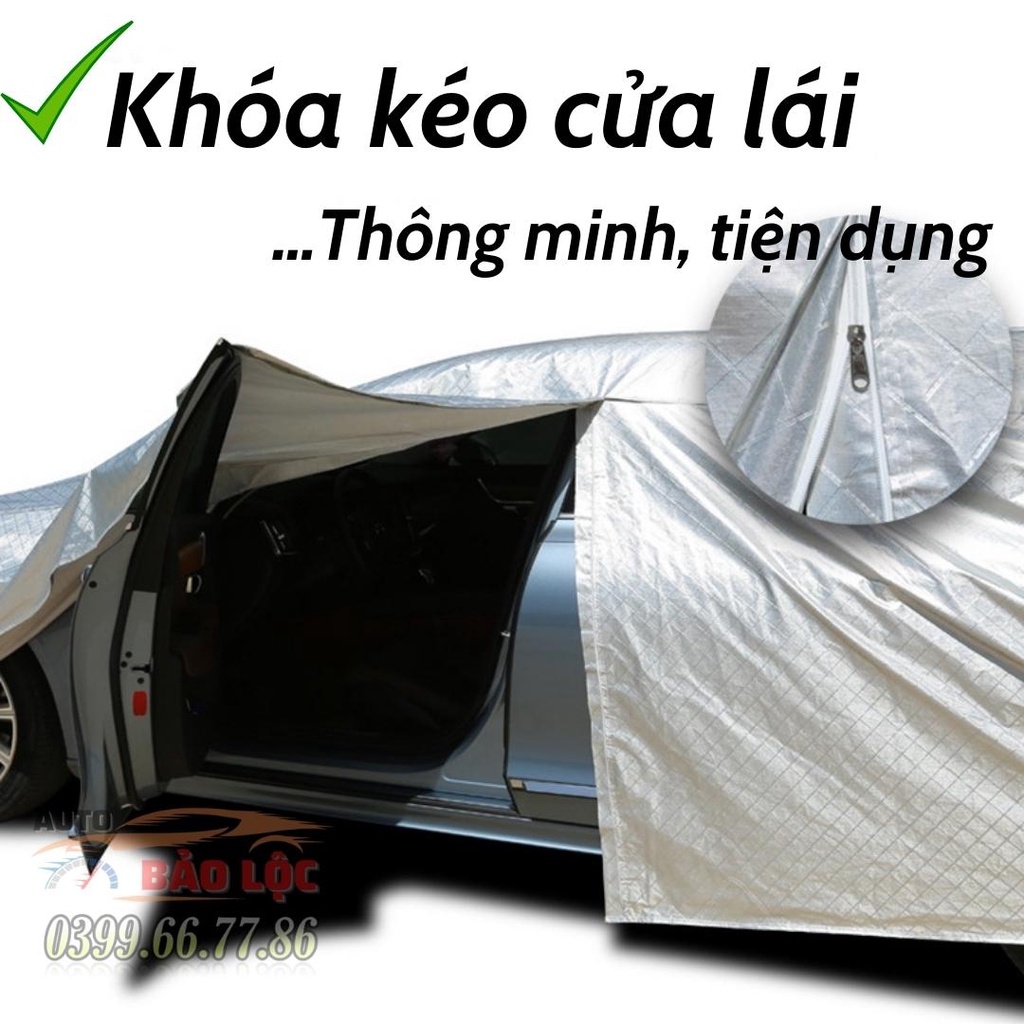 Bạt phủ xe ô tô tráng nhôm 3 lớp cao cấp, có phản quang, chống nóng, chống nước, có khóa kéo cánh cửa - Auto Bảo Lộc