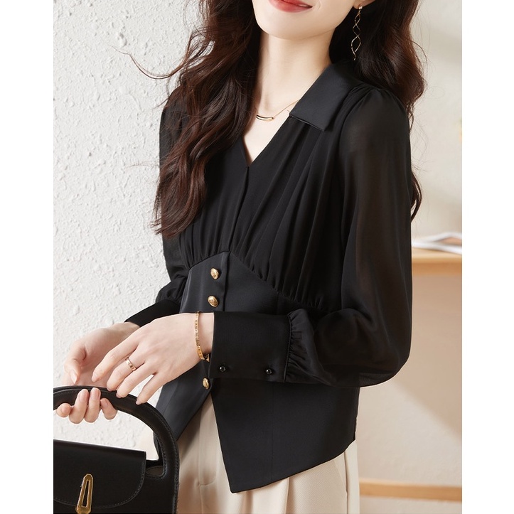 Áo Sơ Mi chiffon Dài Tay Thời Trang Xuân Thu Cho Nữ