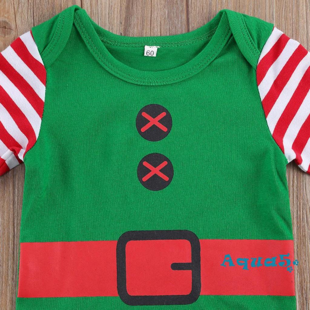 Bộ 2 Món Áo Liền Quần Tay Dài + Mũ Họa Tiết Giáng Sinh Dễ Thương Cho Bé