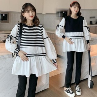  Áo bầu thu đông A1259 công sở áo bầu dài tay baby doll thiết kế chất côtton phối sơ mi đẹp 