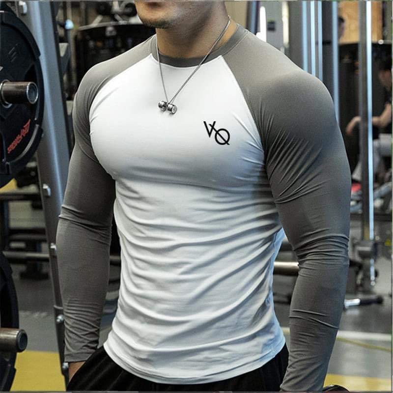 Áo  Thể Thao Nam VQ Sport Phối Màu  thun lạnh tập gym cổ tròn dài tay vải thoáng mát co giãn chuẩn form Nam Tính