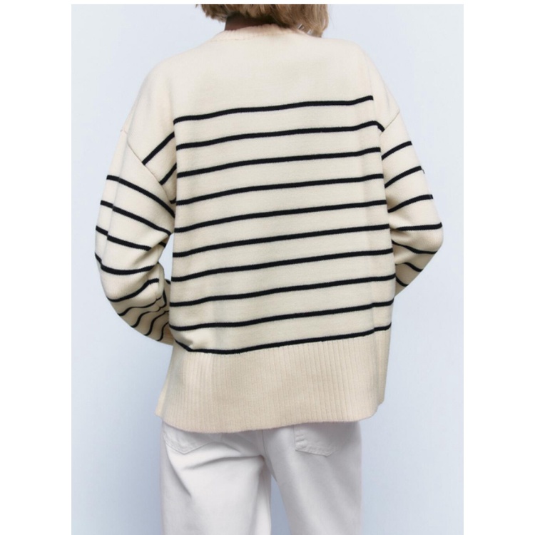 ÁO LEN DỆT KIM KẺ NGANG MÀU KEM KẺ ĐEN - 3519/126