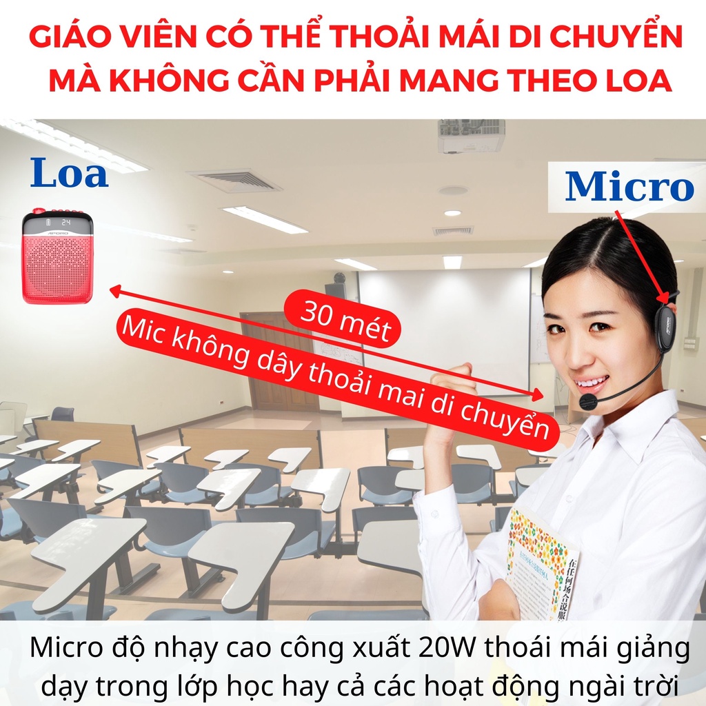 Máy trợ giảng không dây Aporo T21 Hỗ trợ thẻ TF, AUX, Ghi âm, FM, Bluetooth,Usb [ BẢO HÀNH 12 THÁNG ] | BigBuy360 - bigbuy360.vn