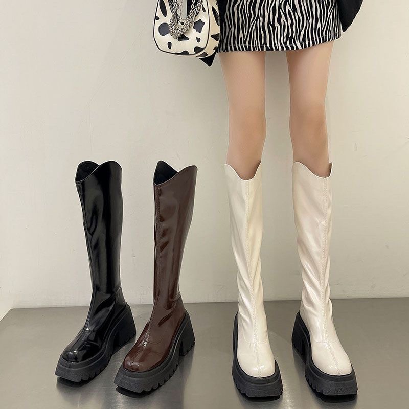 Giày boot đùi nữ cổ V đế đinh cao 7cm cá tính Bốt đùi nữ đế đinh cao 7cm phong cách Hàn Quốc