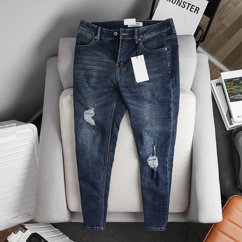 Quần Jean Denim Nam xuất dư bò co giãn chất đẹp ống đứng slimfit Zr
