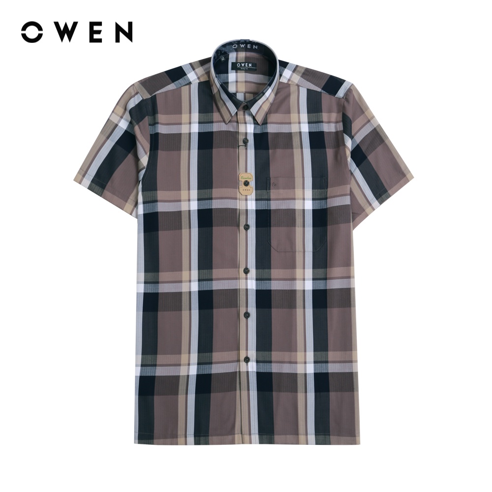 OWEN - Áo sơ mi ngắn tay Body Fit Nâu Bamboo - BA220892NT