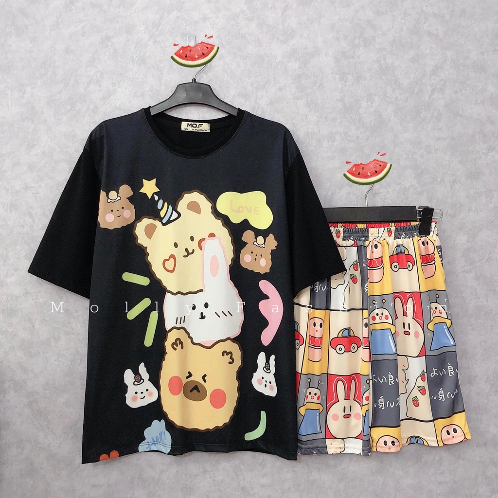 Set đồ bộ hoạt hình ❤️ Bộ mặc nhà Cartoon 3 GẤU HAPPY form rộng Freesize nam nữ Molly Fashion