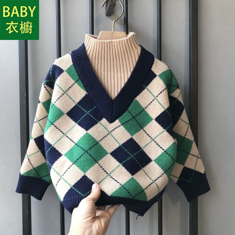 Áo Sweater Giả Hai Lớp Dáng Rộng Phong Cách Hàn Quốc Thời Trang Thu Đông Cho Bé Trai