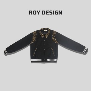 Áo khoác Bomber/Varsity/Teddy Đen Phối Da Báo Croptop Roy Design
