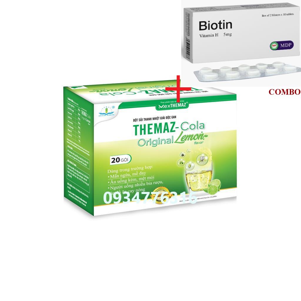 Combo Biotin 5mg+ ✅ Bột sủi thanh nhiệt giải độc gan Themaz Cola Original - Vị Chanh