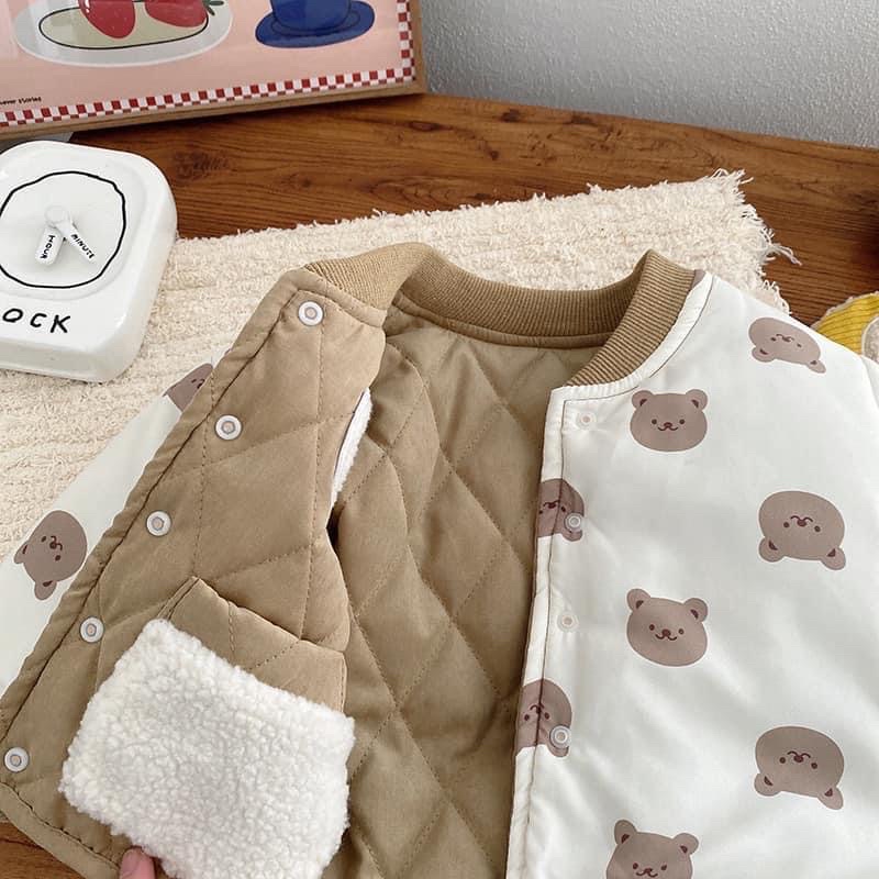 Áo khoác chần bông hoạ tiết gấu mặc được 2 mặt 🐻