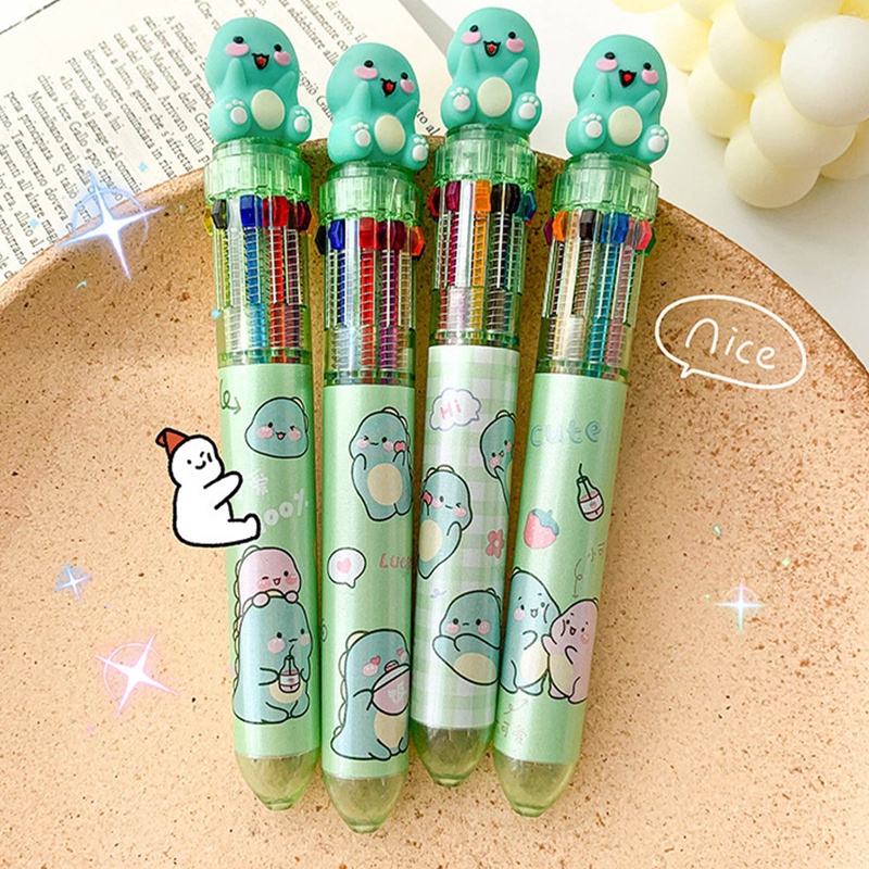 Bút Bi Hình Động Vật Hoạt Hình Nhiều Màu Sắc Kèm 10 Ngòi Thay Thế