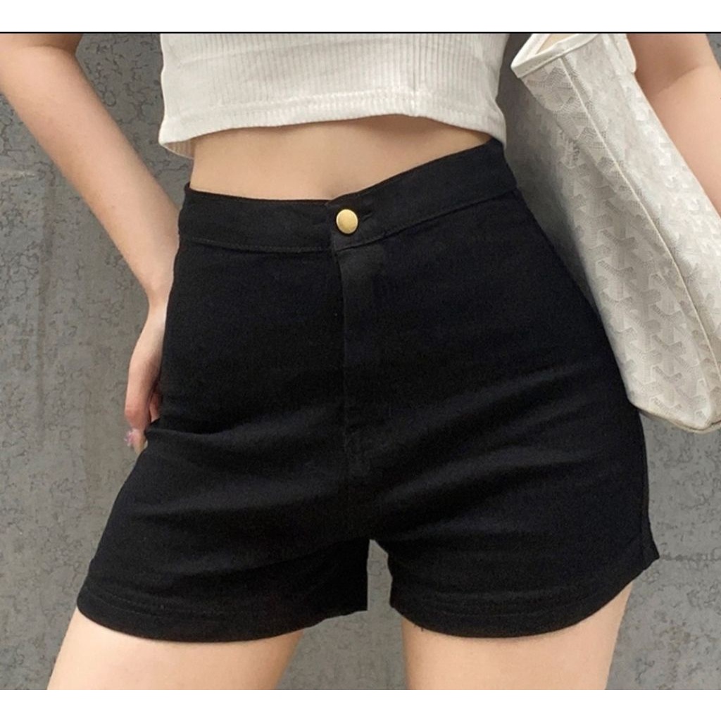 Quần short nữ Jean giấy cạp cao ôm, khóa trước, bền đẹp siêu co giãn