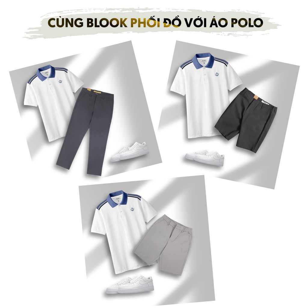 Áo polo nam slimfit BLOOK Vải thun cá sấu 3 màu cơ bản 35619