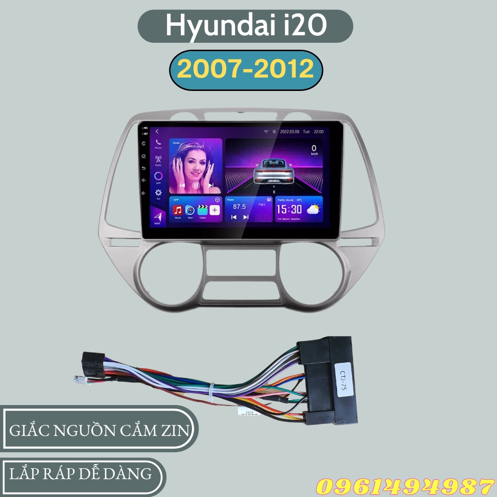 Mặt dưỡng 9 inch Hyundai i20 kèm dây nguồn cắm zin theo xe dùng cho màn hình DVD android 9 inch
