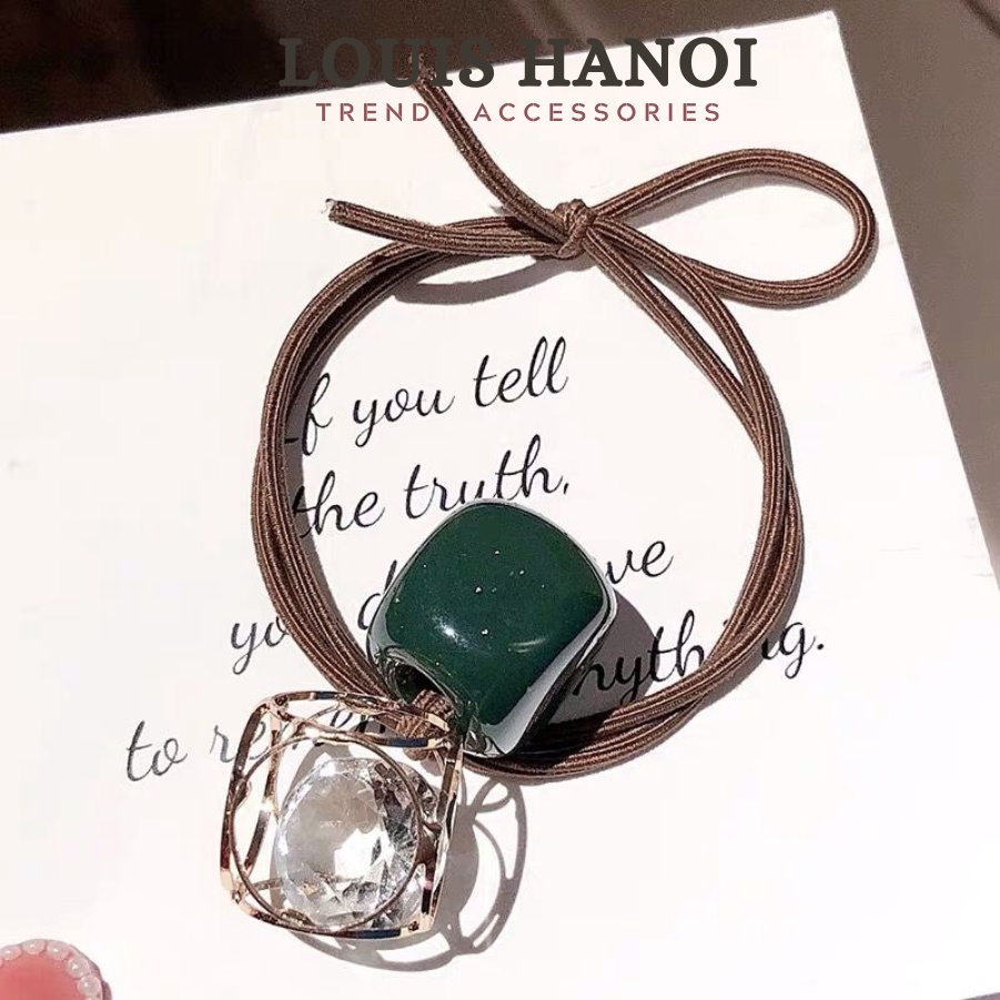 Dây cột tóc nữ đính đá và hạt hình vuông xinh xắn cho nữ phong cách Hàn Quốc