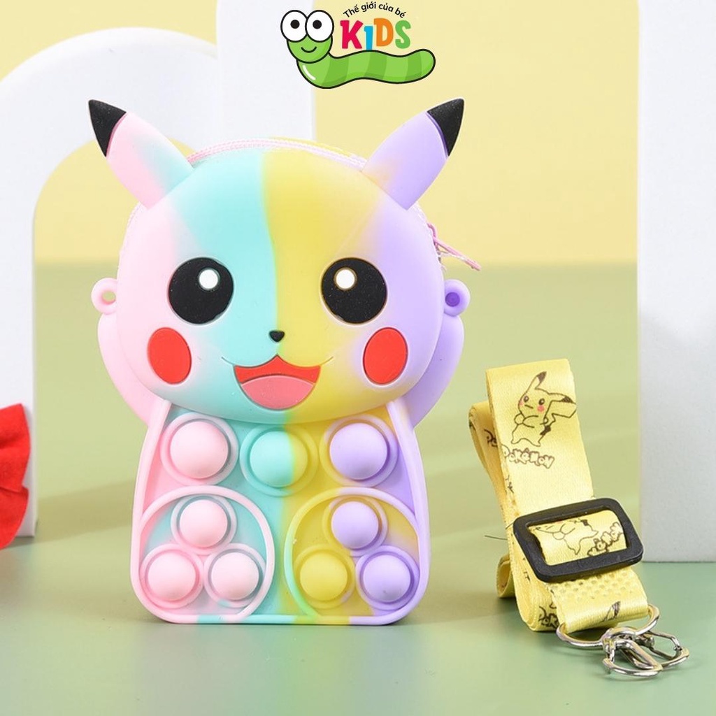 Túi POPIT Pikachu dễ thương đeo chéo cho bé chất liệu silicon bóp bong bóng giảm căng thẳng giải trí - TÚI PIKACHU
