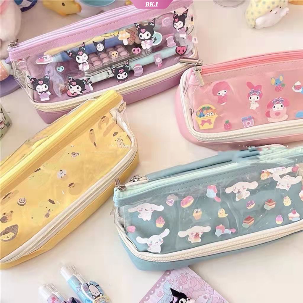 SANRIO Bóp Viết Hai Lớp Trong Suốt Có Khóa Kéo Họa Tiết Kuromi Cinnamoroll My Melody Dễ Thương