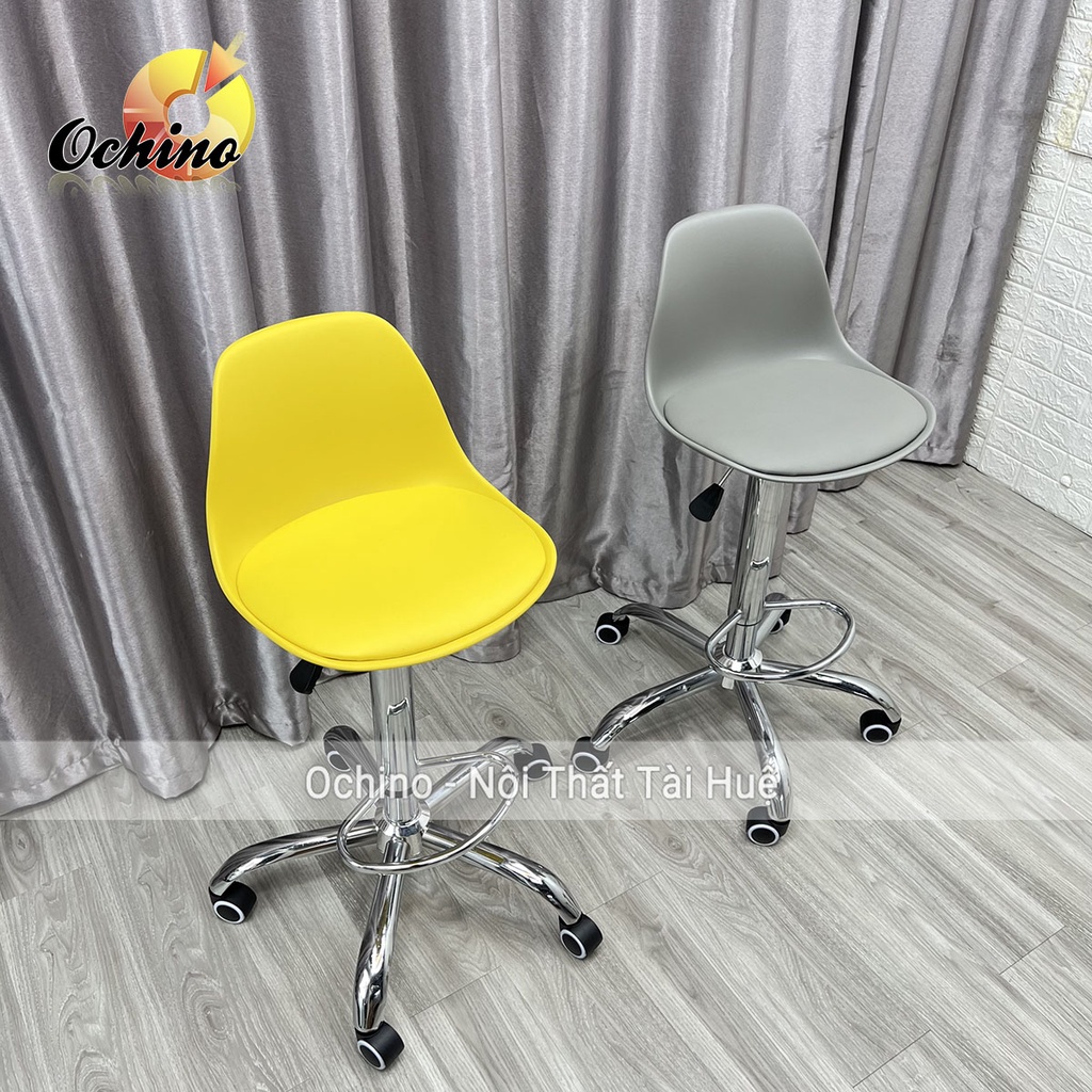 Ghế Quầy Lễ Tân, Ghế Chụp Hình Có Bánh Xe Điều Chỉnh Độ Cao 65/ 85Cm Và Xoay 360 Độ  Mẫu Nhựa Đệm Da (Ảnh Thật)
