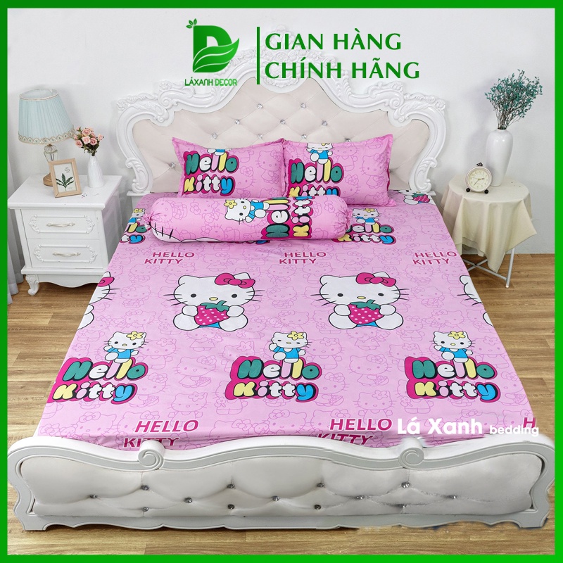 Bộ ga gối mẫu Helo Kitty Ga trải giường, gồm 1 ga 2 vỏ gối, dành cho đệm 1m6x2m,1m8x2m,2mx2m2 - Lá Xanh Decor