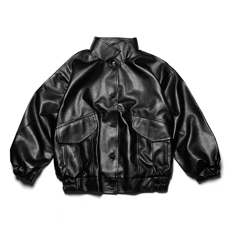 Áo Khoác Bomber Da Đính Stiker Dán Nổi