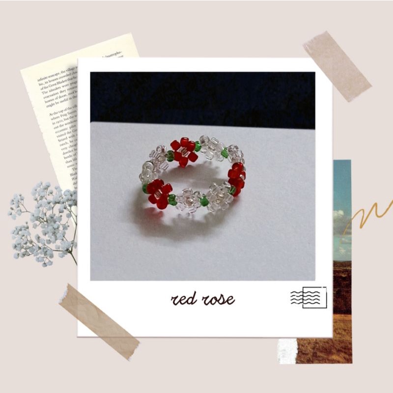 Nhẫn hạt cườm kết hoa nhí kiểu Hàn|beaded flower ring