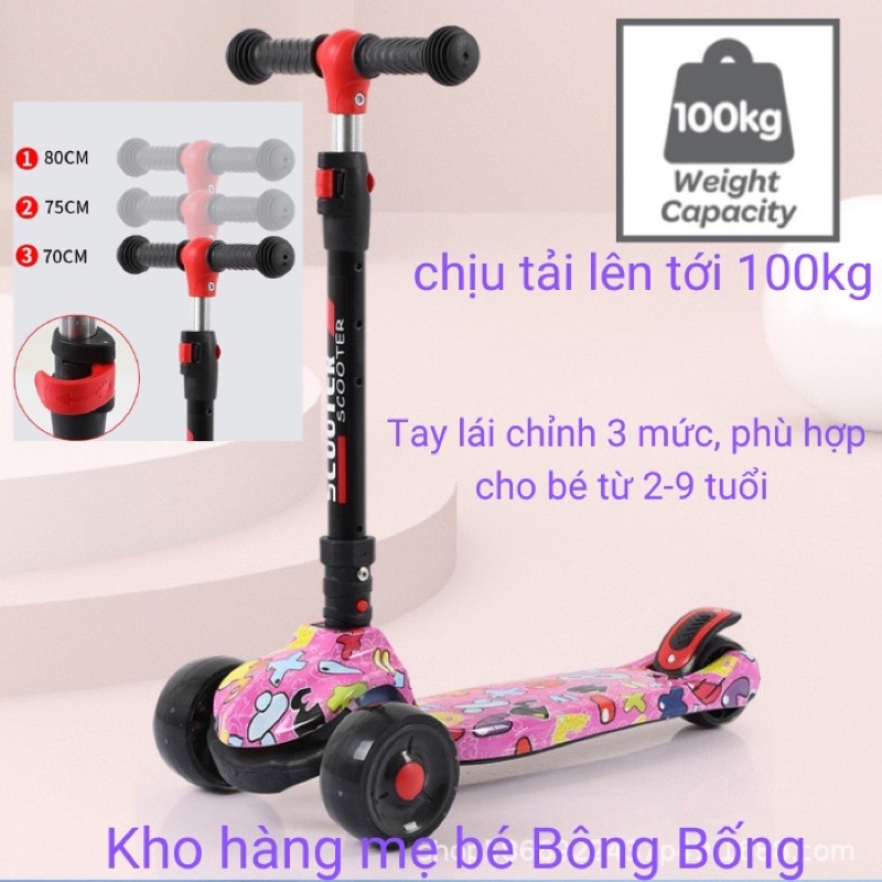Xe trượt scooter hiệu Be1 hàng xuất Eu bánh to có đèn phát sáng
