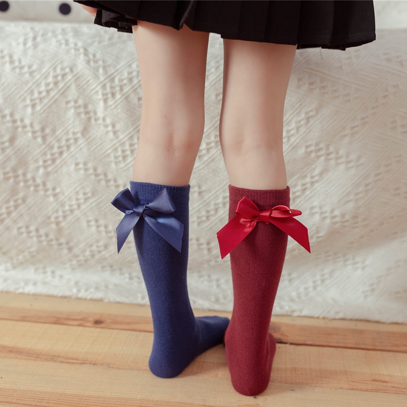 Vớ Cotton Dài Đính Nơ Chống Muỗi Cho Bé Gái