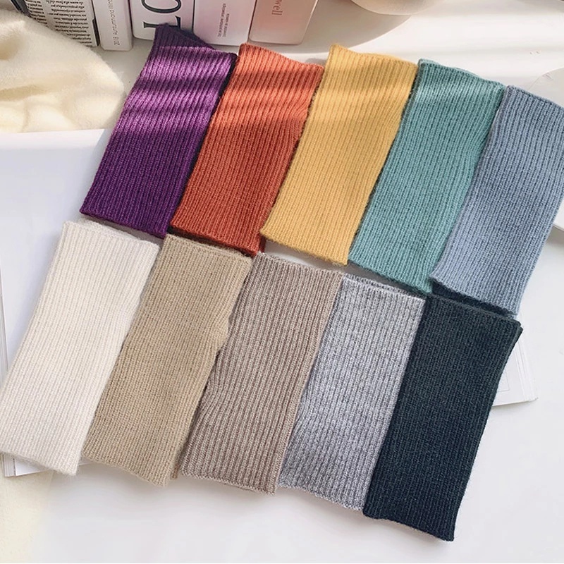 Găng Tay Len Hở Ngón Ấm Áp Màu Sắc Đơn Giản