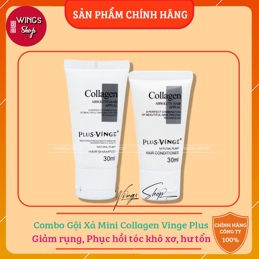Tuýp Gội Xả Mini Collagen Plus Vinge 30ml, Phục Hồi Tóc Khô Xơ, Hư Tổn