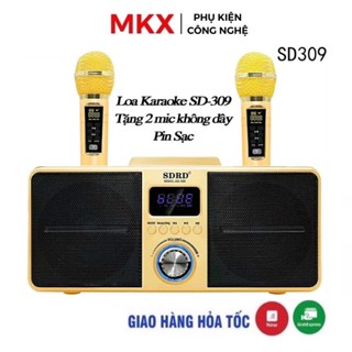 Loa Bluetooth Mini Karaoke SDRD SD-309 - Bản Cao Cấp Chất Lượng, Kèm 2 Micro Sạc Không Dây