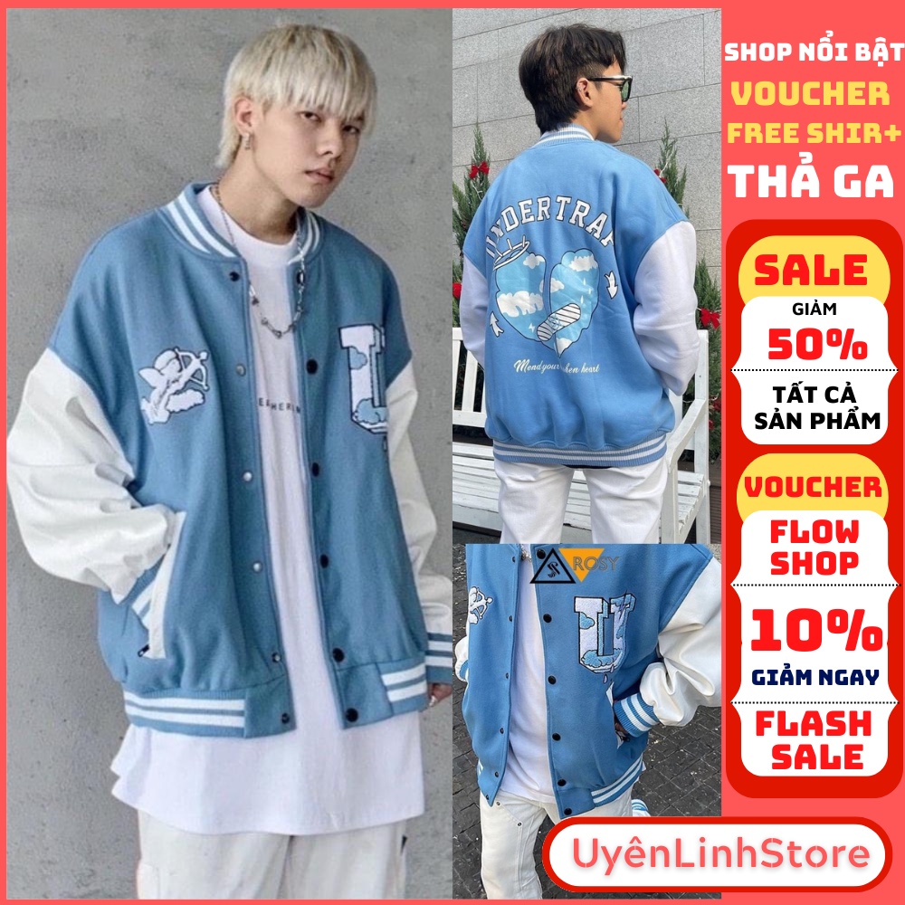 VARSITY JACKET BOMBER UNDERTRAP 💕 ÁO BOMBER NỈ UNDERTRAP XANH DƯƠNG SIÊU HOT