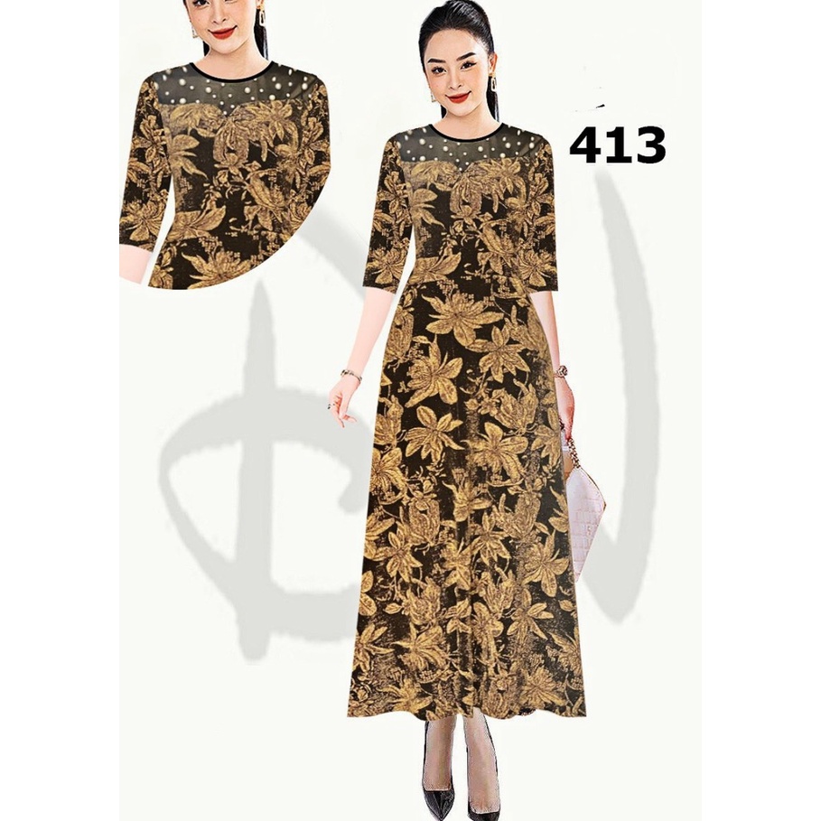 Đầm trung niên cho mẹ, váy dài trung tuổi sang trọng dự tiệc u40 u50 bigsize