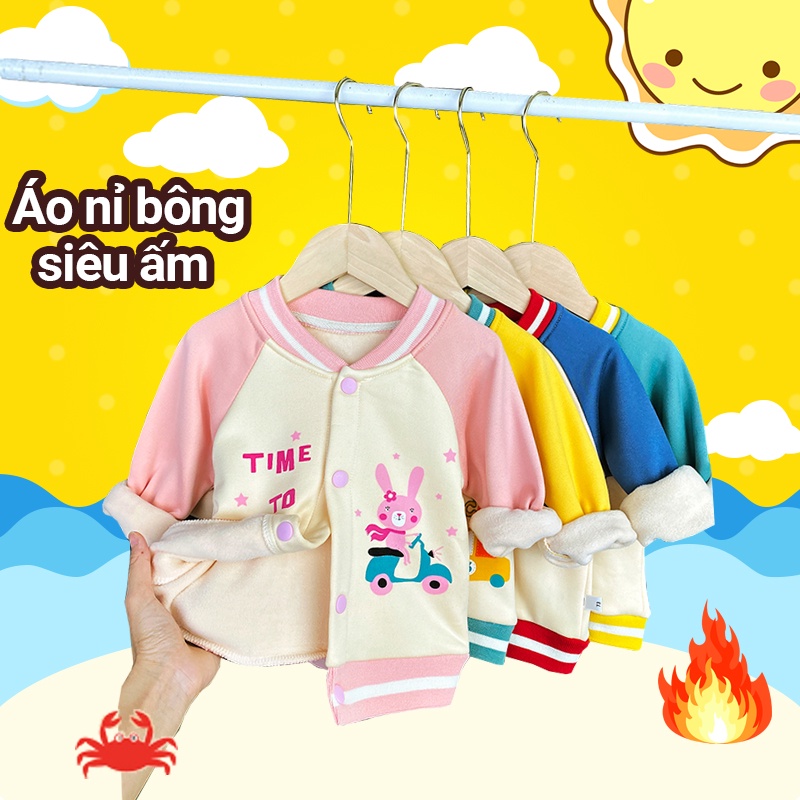 Áo Khoác Cho Bé Lót Nỉ Từ 12 Tháng Đến 6 Tuổi In Hình Hoạt Hình Dễ Thương Ấm Áp