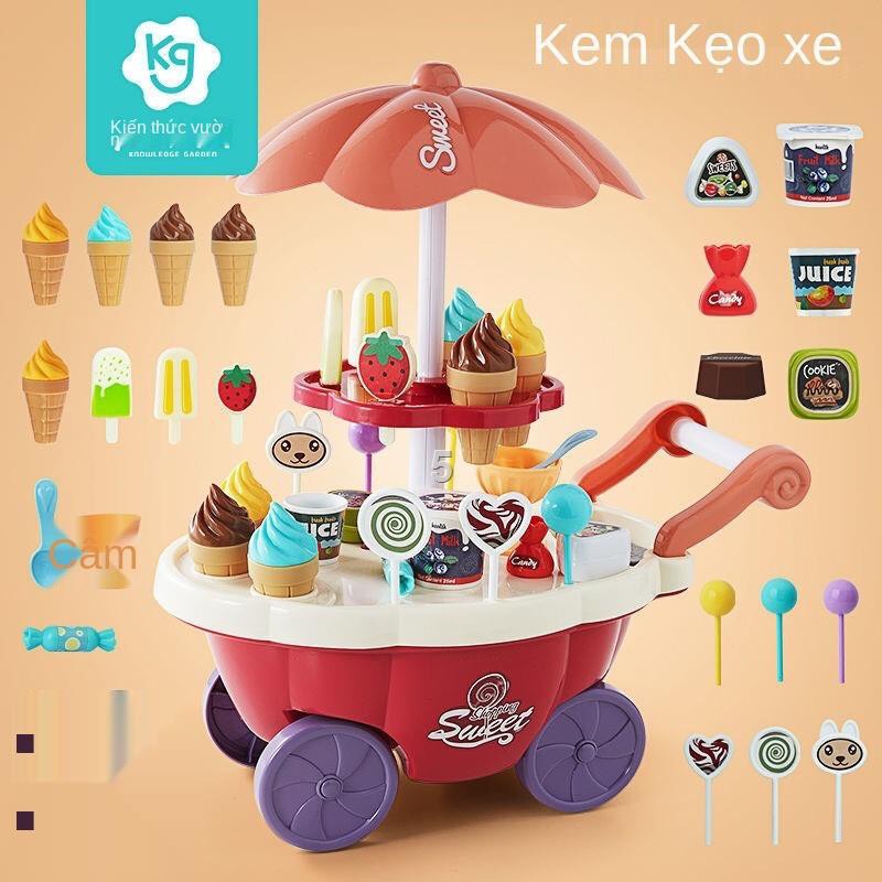 Bộ Đồ Chơi Xe Đẩy Bán Kem Home Candy Cart Có Nhạc Dùng Pin Cho Bé- Xe Kem Màu Hồng Có Nhạc, Đèn Lấp Lánh