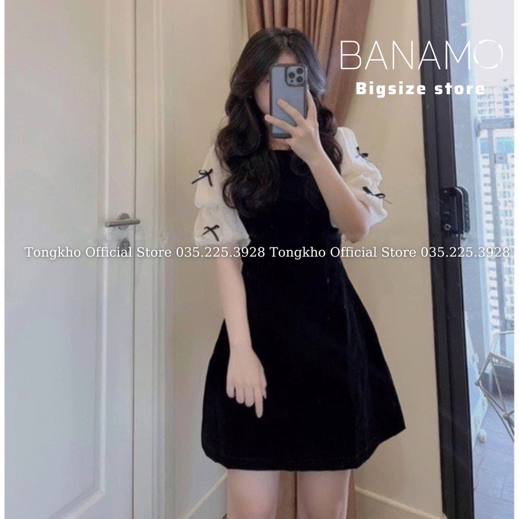 Đầm nhung nữ BIGSIZE váy nhung đen tay bèo đính nơ 555 | BigBuy360 - bigbuy360.vn