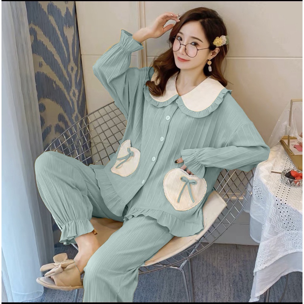 Bộ đồ bầu - Bộ đồ bầu thu đông phối họa tiết túi trái tim siêu xinh BD952