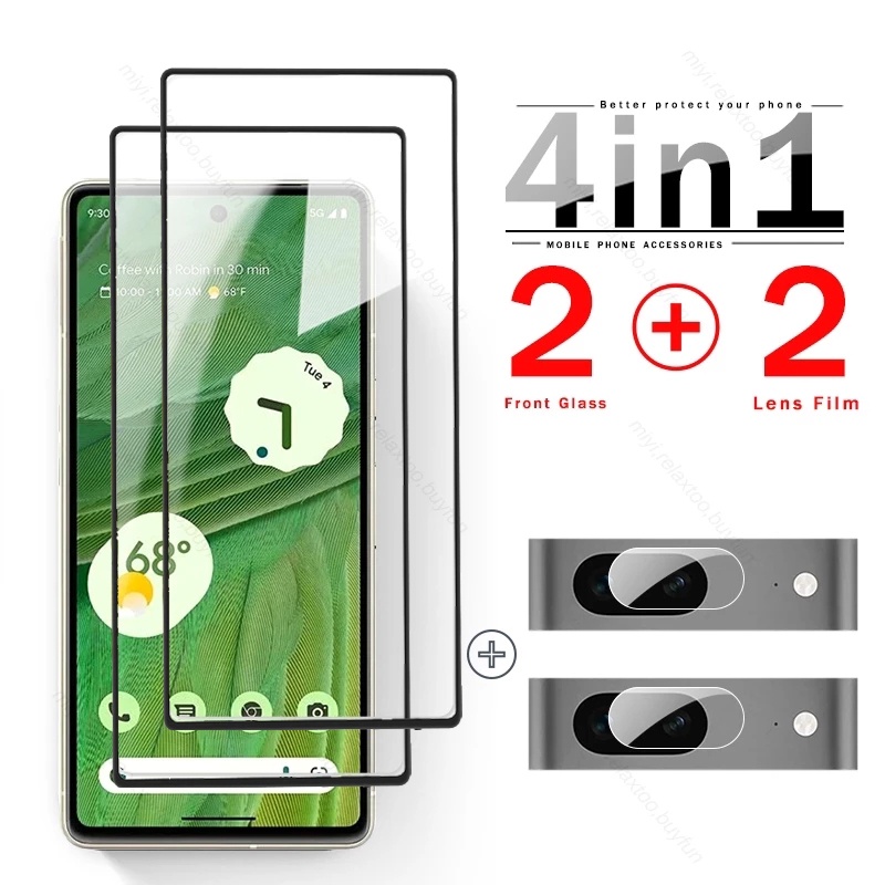 4-In-1 For Google Pixel 7 Camera Lens Protective film + Screen Protector Tempered Glass