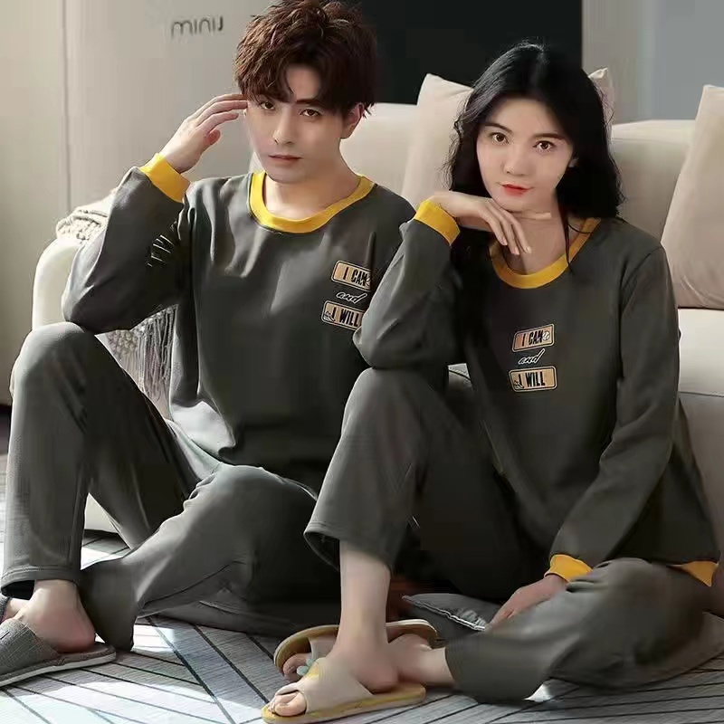 Bộ đồ ngủ vải satin phong cách Hàn Quốc thời trang xuân thu cho nam và nữ