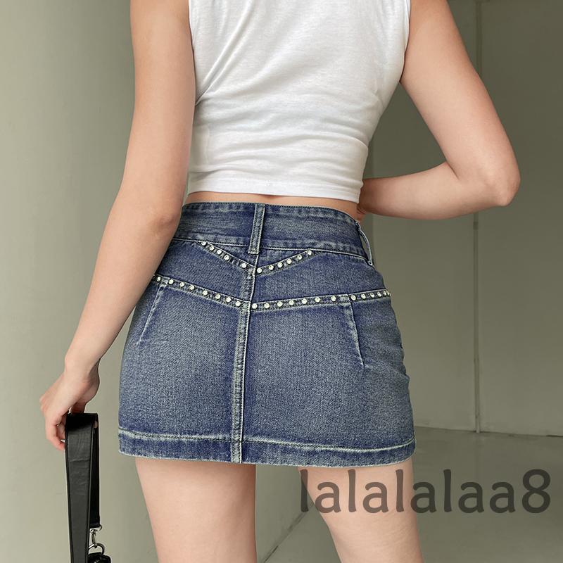 Chân Váy Jean Ngắn Lưng Cao Đính Đá Thời Trang LAA8