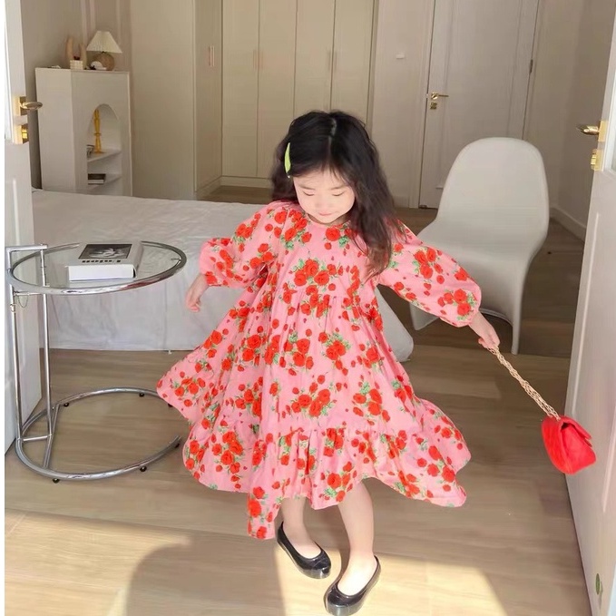 Váy dài tay thu đông họa cực xinh cho bé gái size nhỡ size đại T02