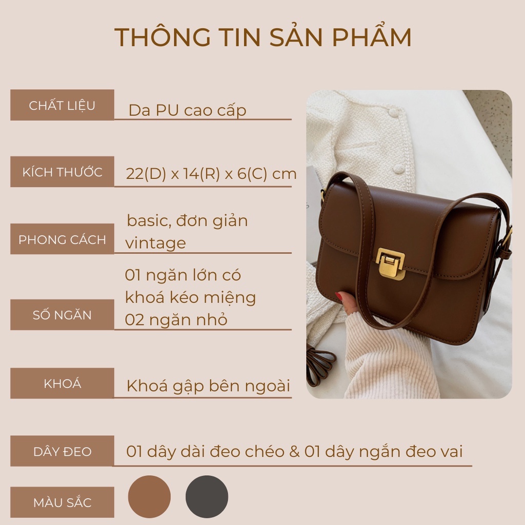Hàng chuẩn QC - Túi đeo chéo dáng vuông vintage trẻ trung khoá gập thanh lịch - Basic.Shine mã BS01 - Hàng
