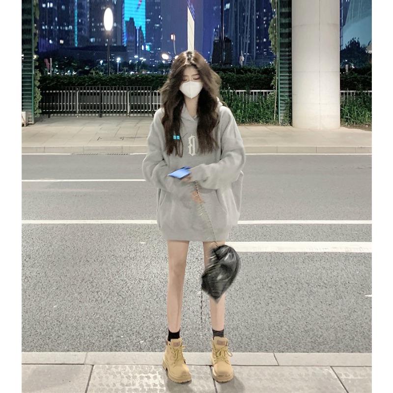Áo Khoác Hoodie Chui Cổ Màu Xám Cỡ Lớn Thời Trang Cho Cặp Đôi